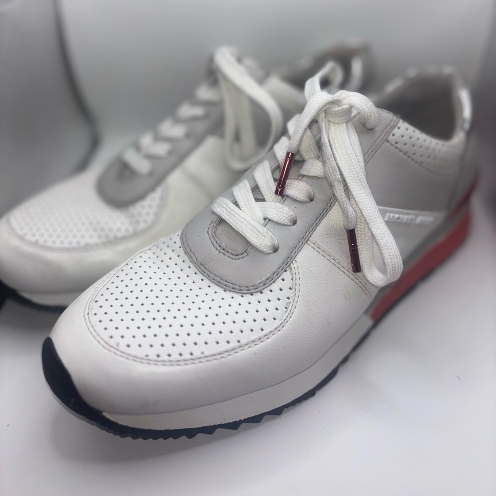 Michael Kors White and Gray Sneakers with Red Accents